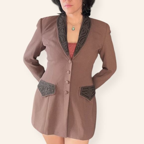 Zelda Brown Embellished Blazer Jacket Women’s Size 6 USA Darted Fit - Picture 7 of 15